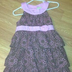 Brown & pink embroidered floral halter dress 3T